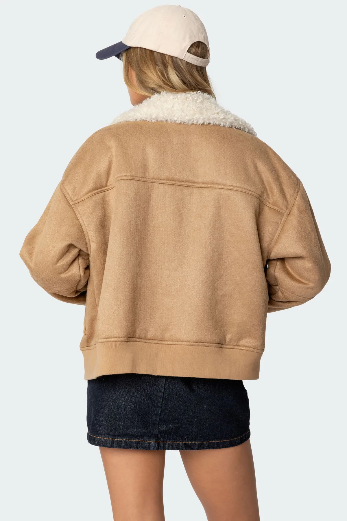 Faux Suede Shearling Bomber Jacket sold by Edikted product image thumbnail 4