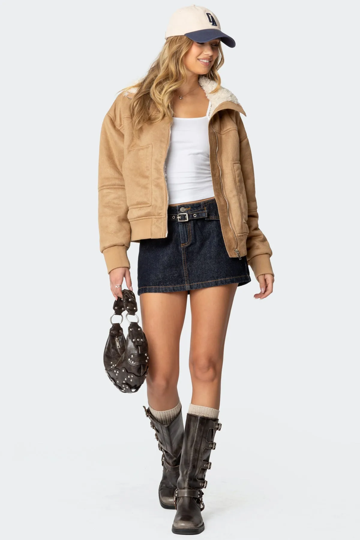 Faux Suede Shearling Bomber Jacket sold by Edikted product image thumbnail 2