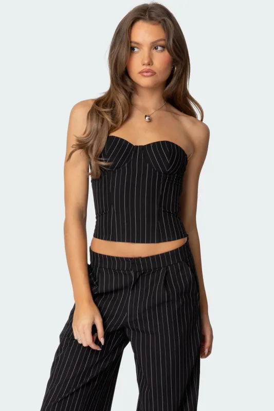 Aliza Strapless Pinstripe Corset sold by Edikted