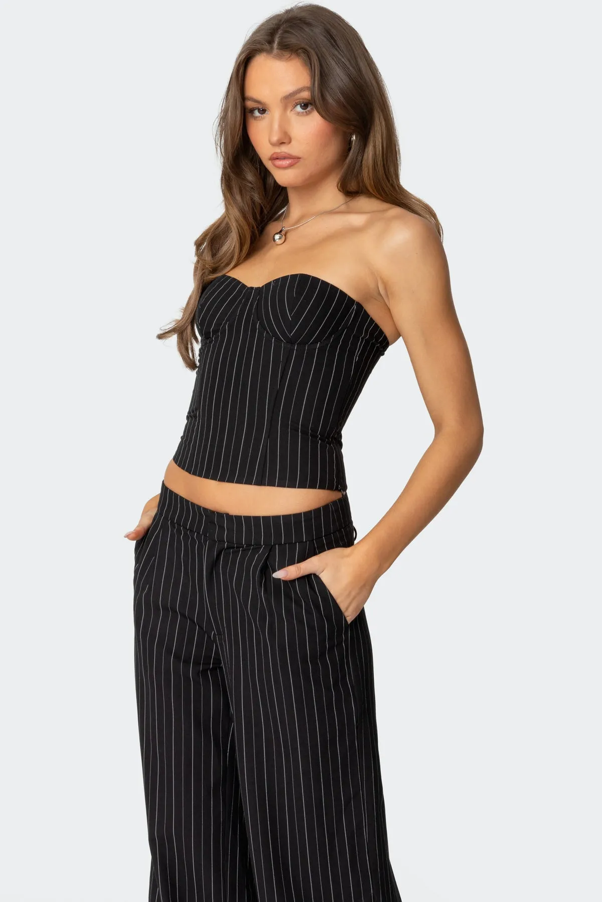 Aliza Strapless Pinstripe Corset sold by Edikted product image thumbnail 3