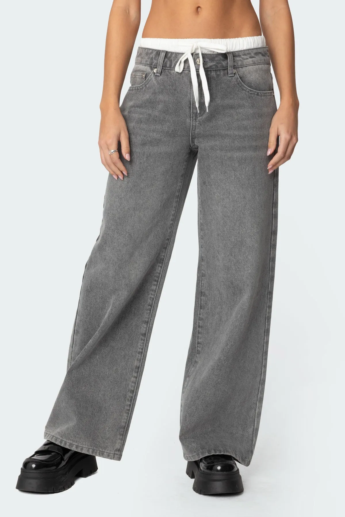 Boxer Detail Low Rise Baggy Jeans sold by Edikted product image thumbnail 2