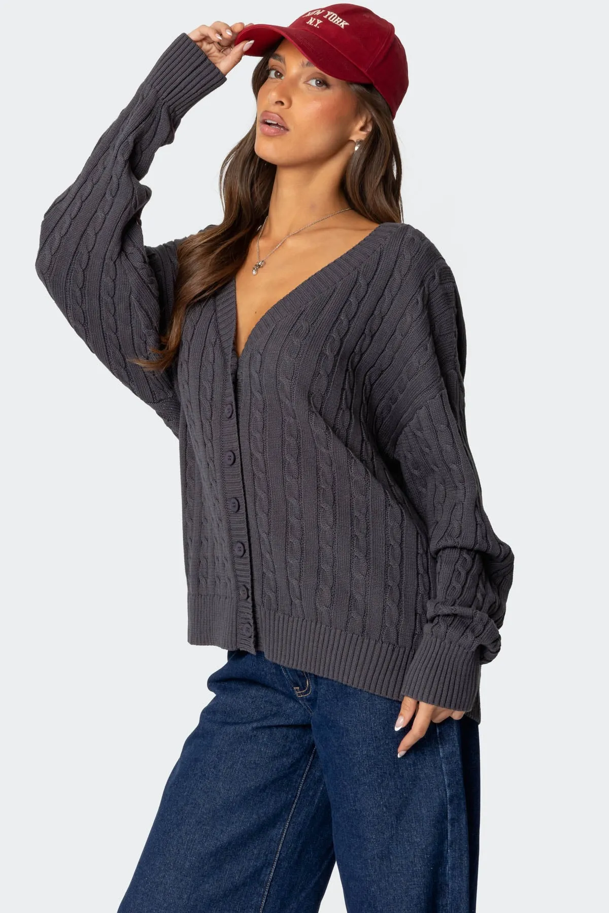 Francine Oversized V Neck Cardigan sold by Edikted product image thumbnail 3