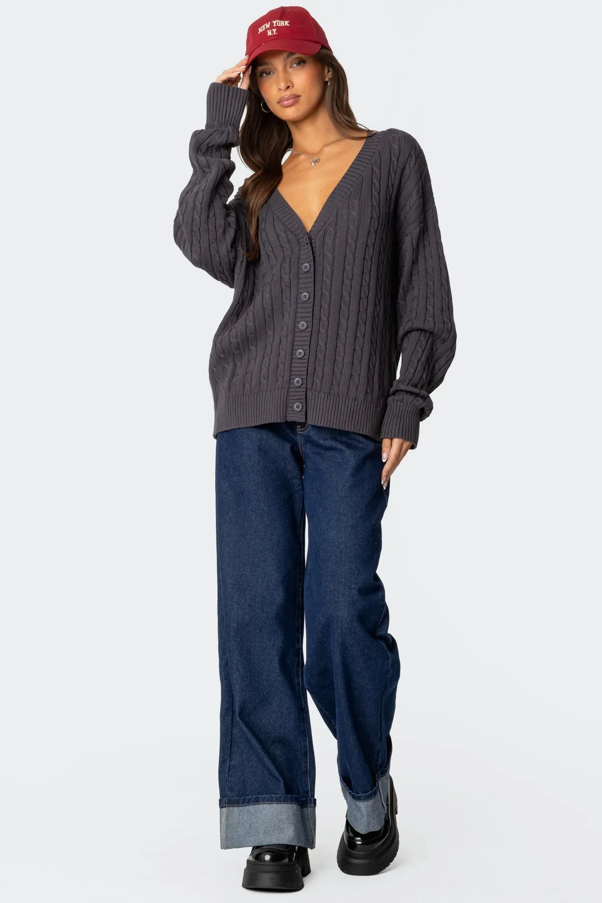 Francine Oversized V Neck Cardigan sold by Edikted product image thumbnail 5