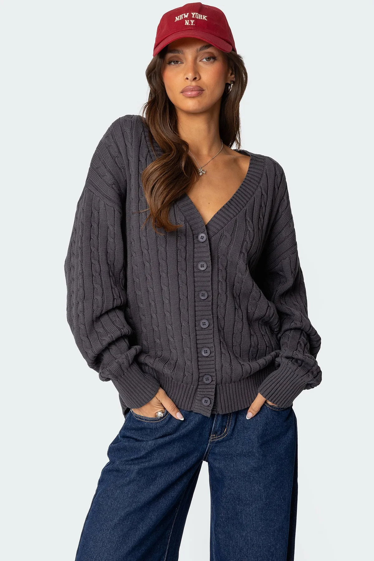 Francine Oversized V Neck Cardigan sold by Edikted