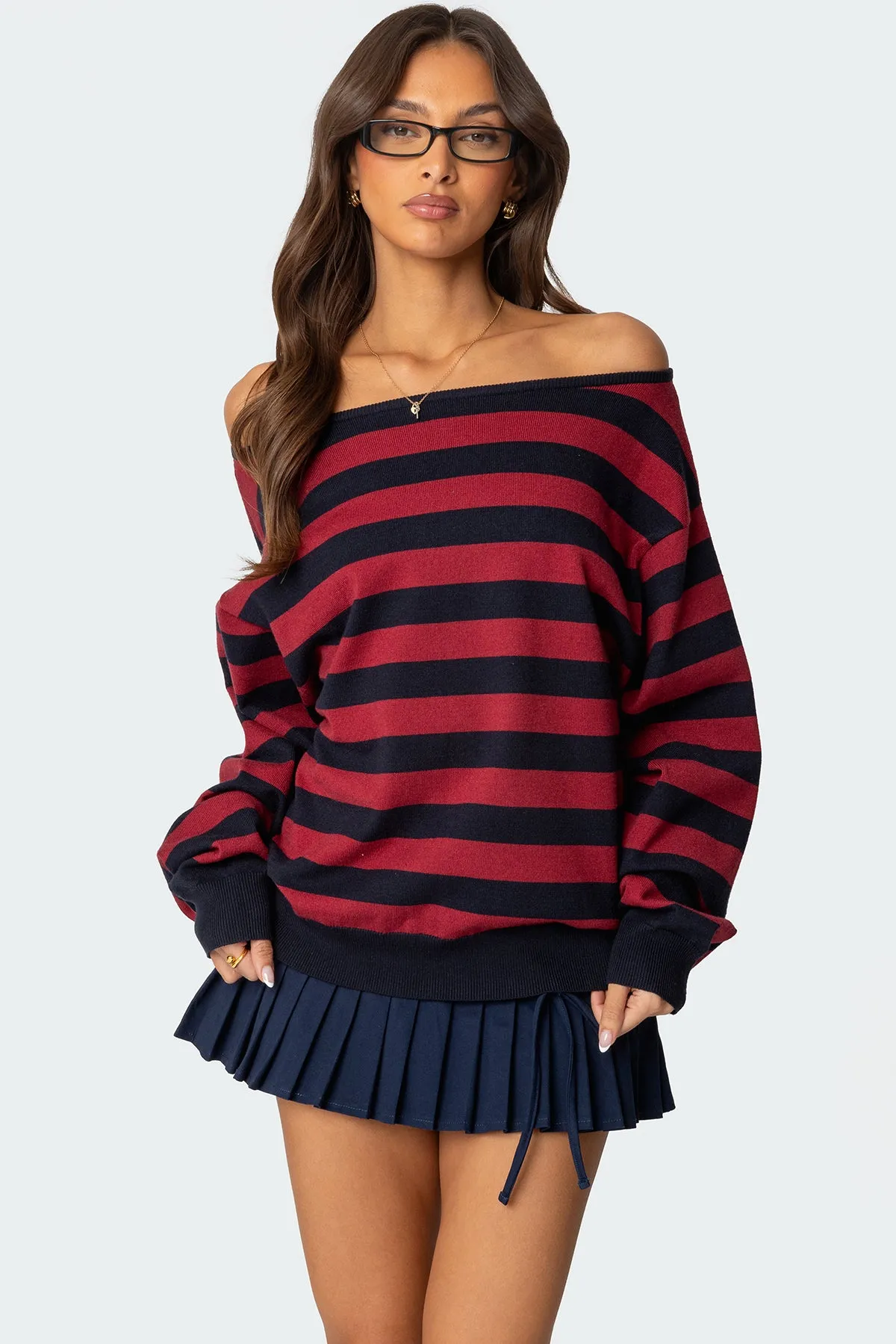 Sterling Striped Off Shoulder Sweater sold by Edikted