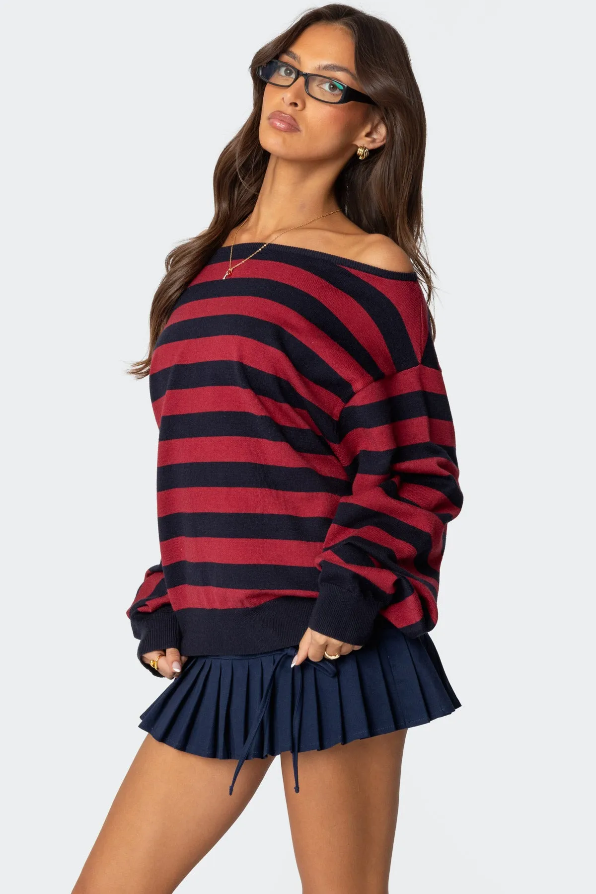 Sterling Striped Off Shoulder Sweater sold by Edikted product image thumbnail 4