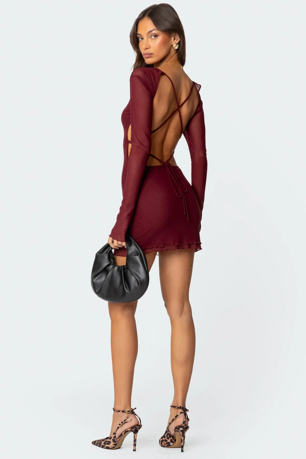 Lace Up Mesh Mini Dress sold by Edikted