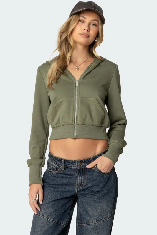 Distressed Stitch Cropped Hoodie sold by Edikted