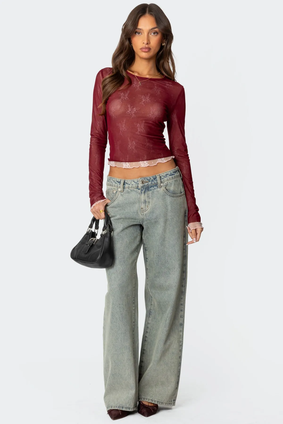 Lacey Sheer Mesh Crew Neck Top sold by Edikted product image thumbnail 2