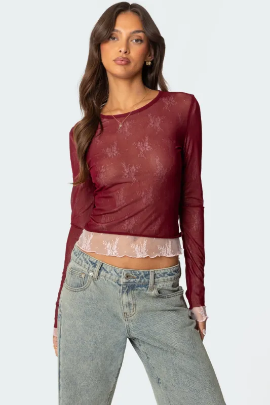 Lacey Sheer Mesh Crew Neck Top sold by Edikted