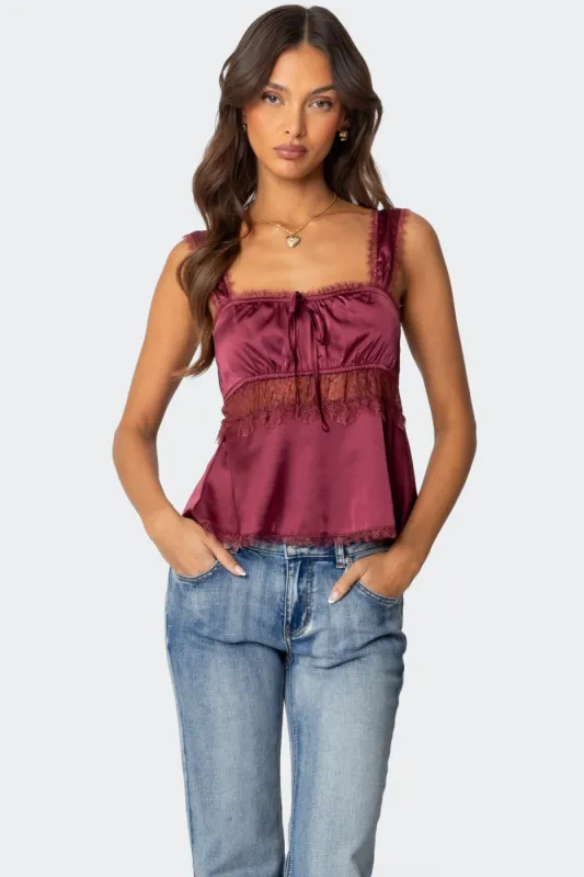 Loryn Lacey Satin Effect Top sold by Edikted