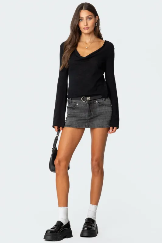 Bev Stretchy Denim Micro Skirt sold by Edikted