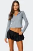 Hooded Henley Waffle Top sold by Edikted