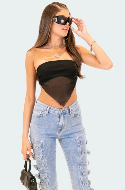 Strapless Mesh Triangle Top sold by Edikted