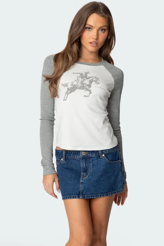 Cowboy Raglan Long Sleeve T Shirt sold by Edikted