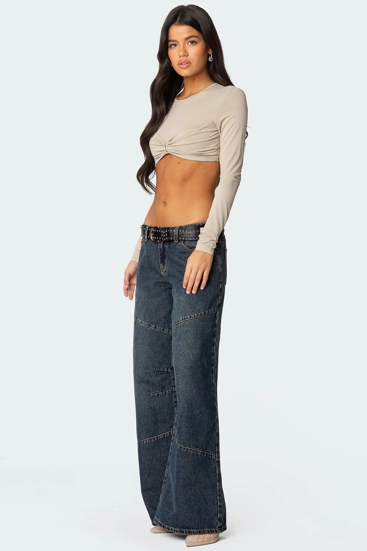 Gathered Long Sleeve Crop Top sold by Edikted product image thumbnail 4