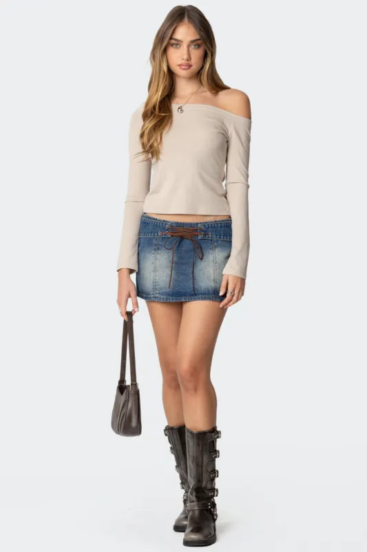 Tania Lace Up Denim Mini Skirt sold by Edikted