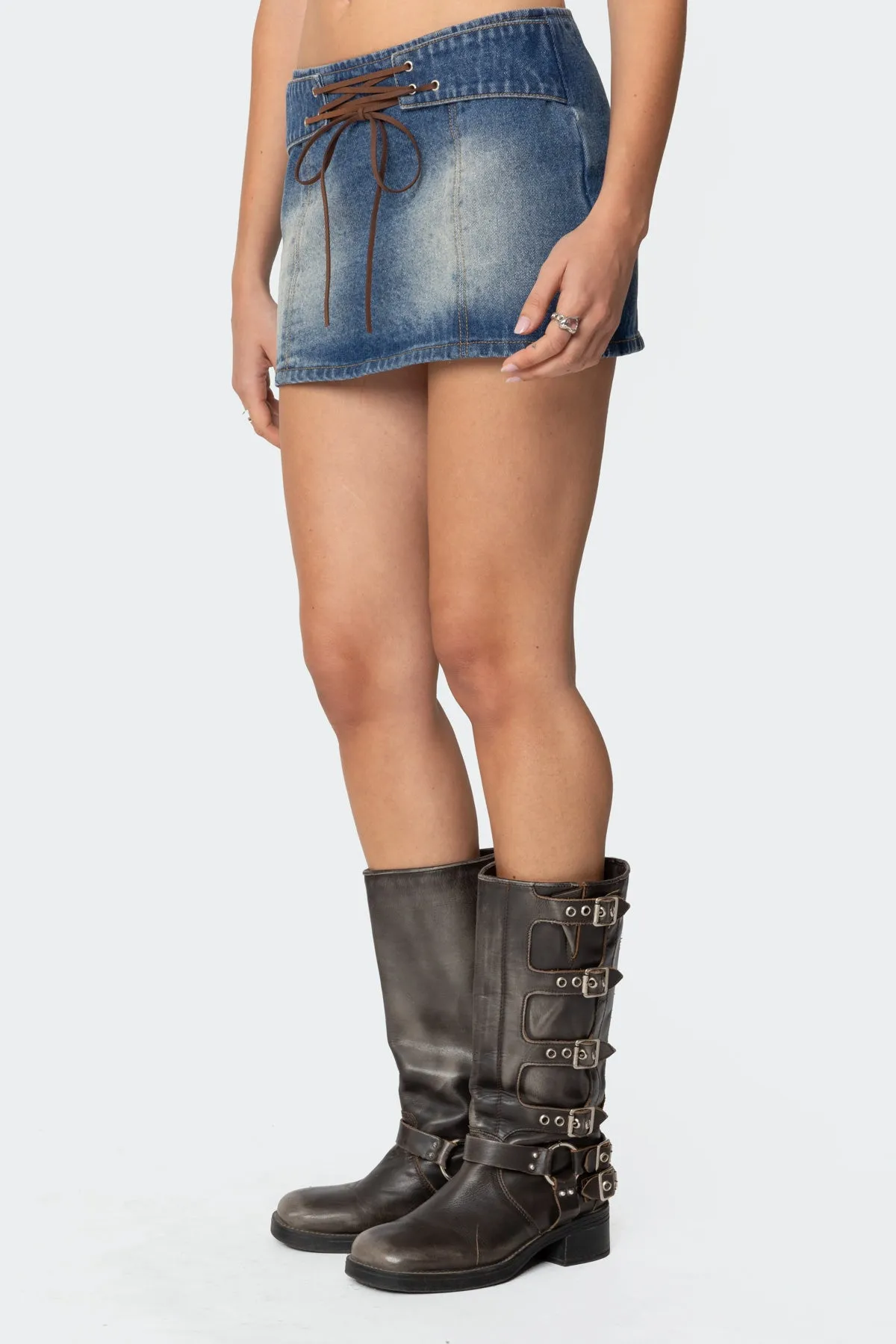 Tania Lace Up Denim Mini Skirt sold by Edikted product image thumbnail 3