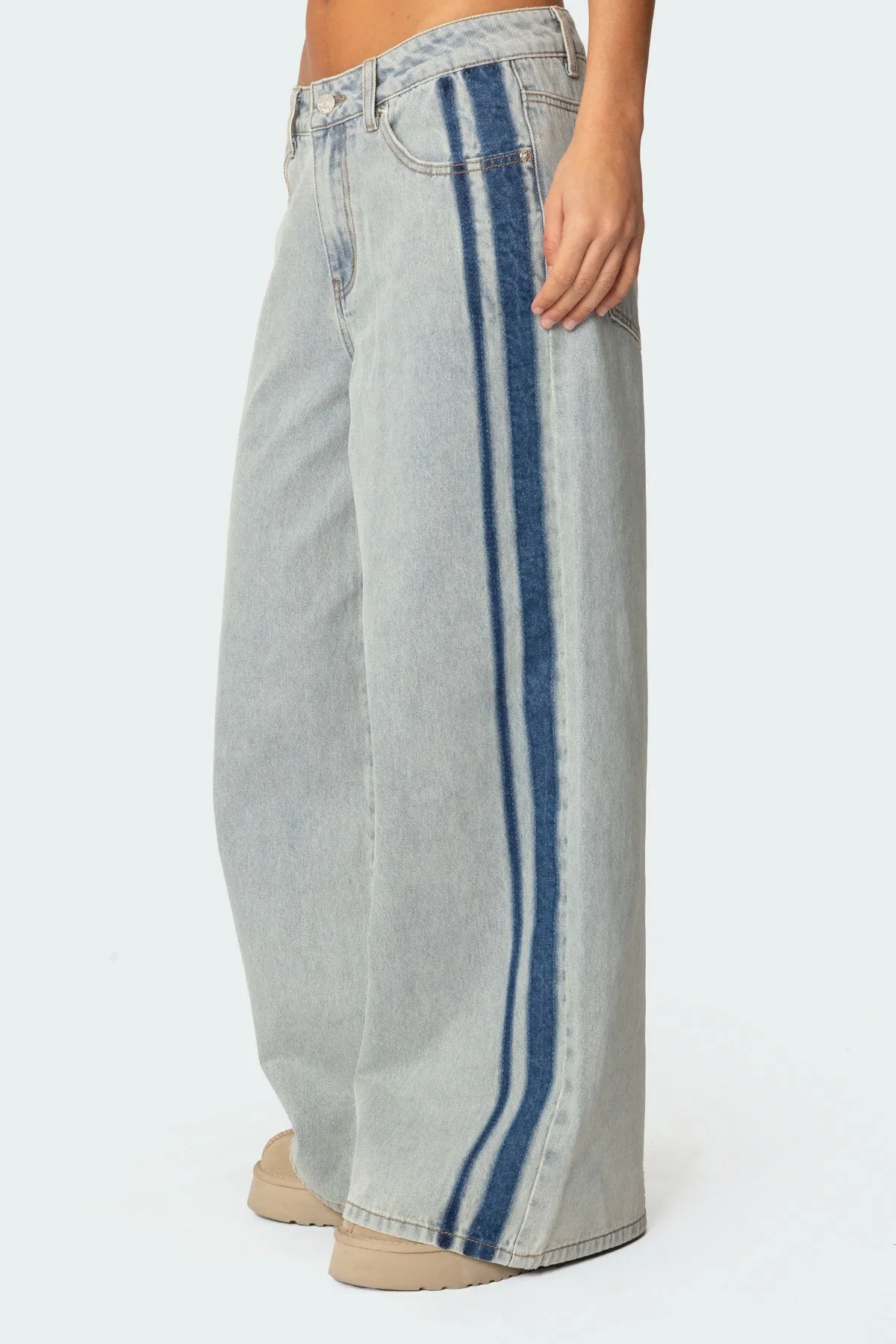 Side Stripe Washed Low Rise Baggy Jeans sold by Edikted product image thumbnail 4