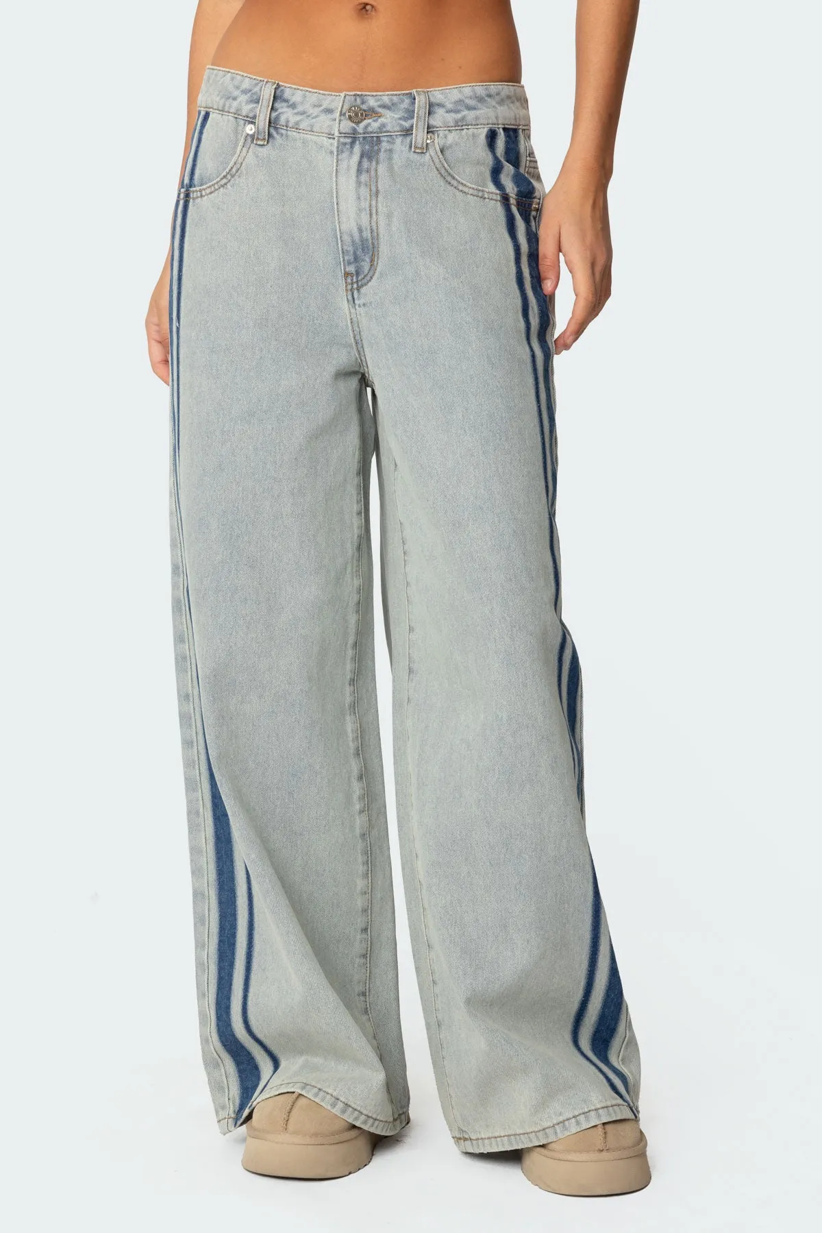 Side Stripe Washed Low Rise Baggy Jeans sold by Edikted product image thumbnail 3
