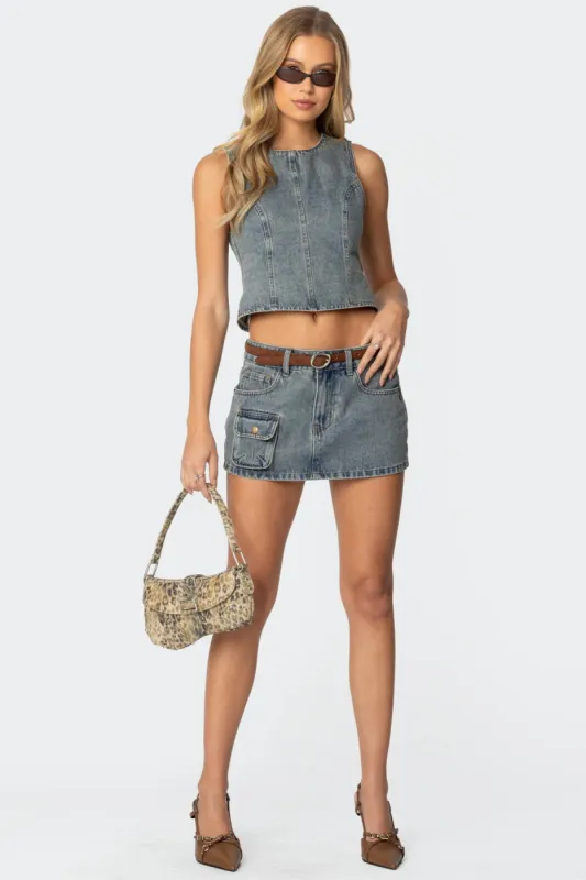 Quinlan Denim Cargo Mini Skirt sold by Edikted