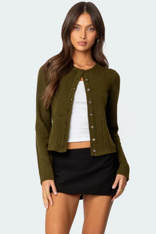 Half Cable Knit Cardigan sold by Edikted