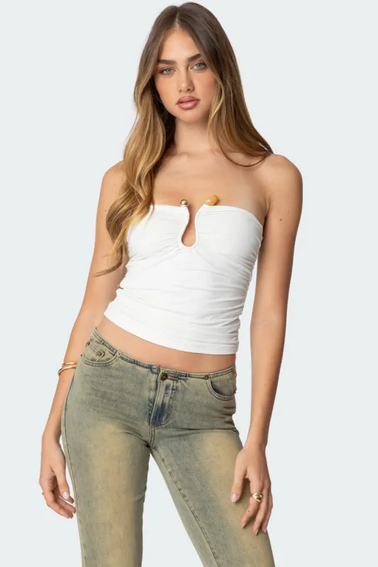 Curved U Strapless Top sold by Edikted
