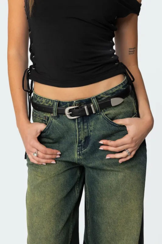Basic Buckle Faux Leather Belt sold by Edikted