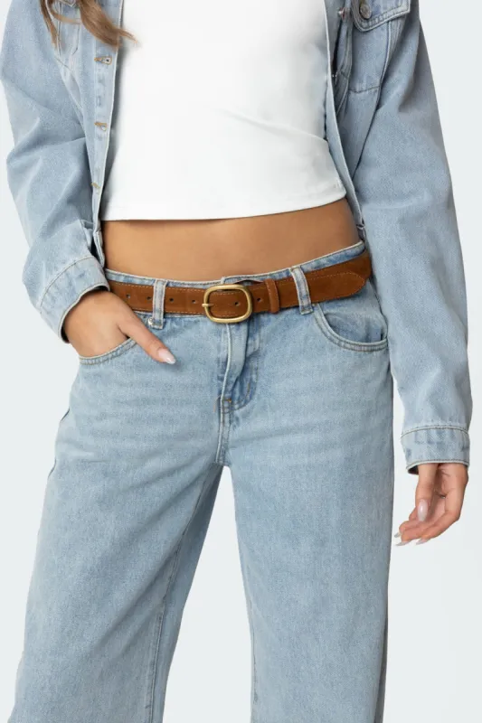 Oval Buckle Faux Suede Belt sold by Edikted