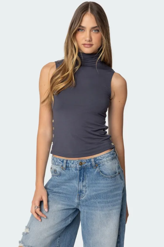 Coral Turtle Neck Top sold by Edikted