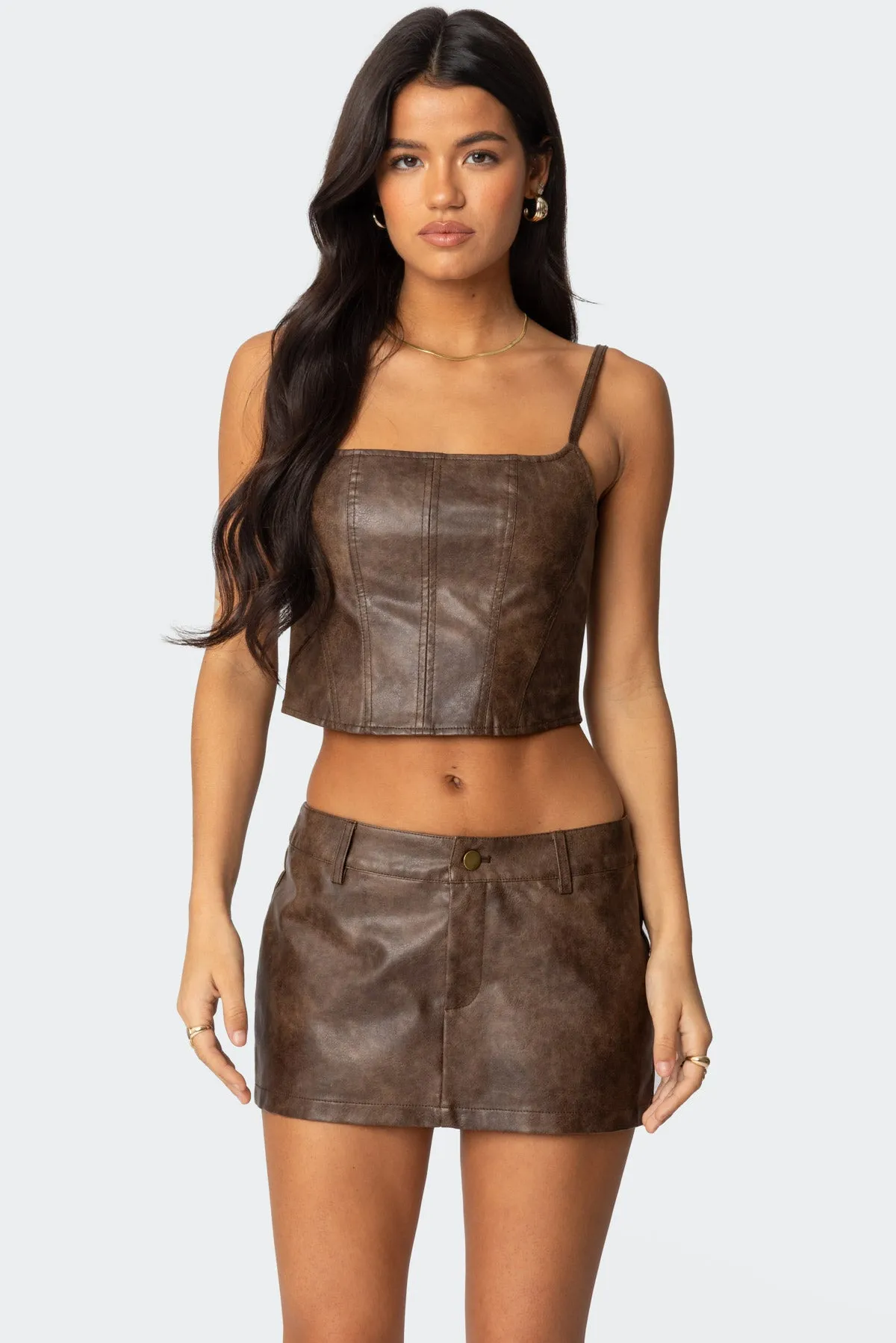 Scout Zip Up Faux Leather Corset sold by Edikted