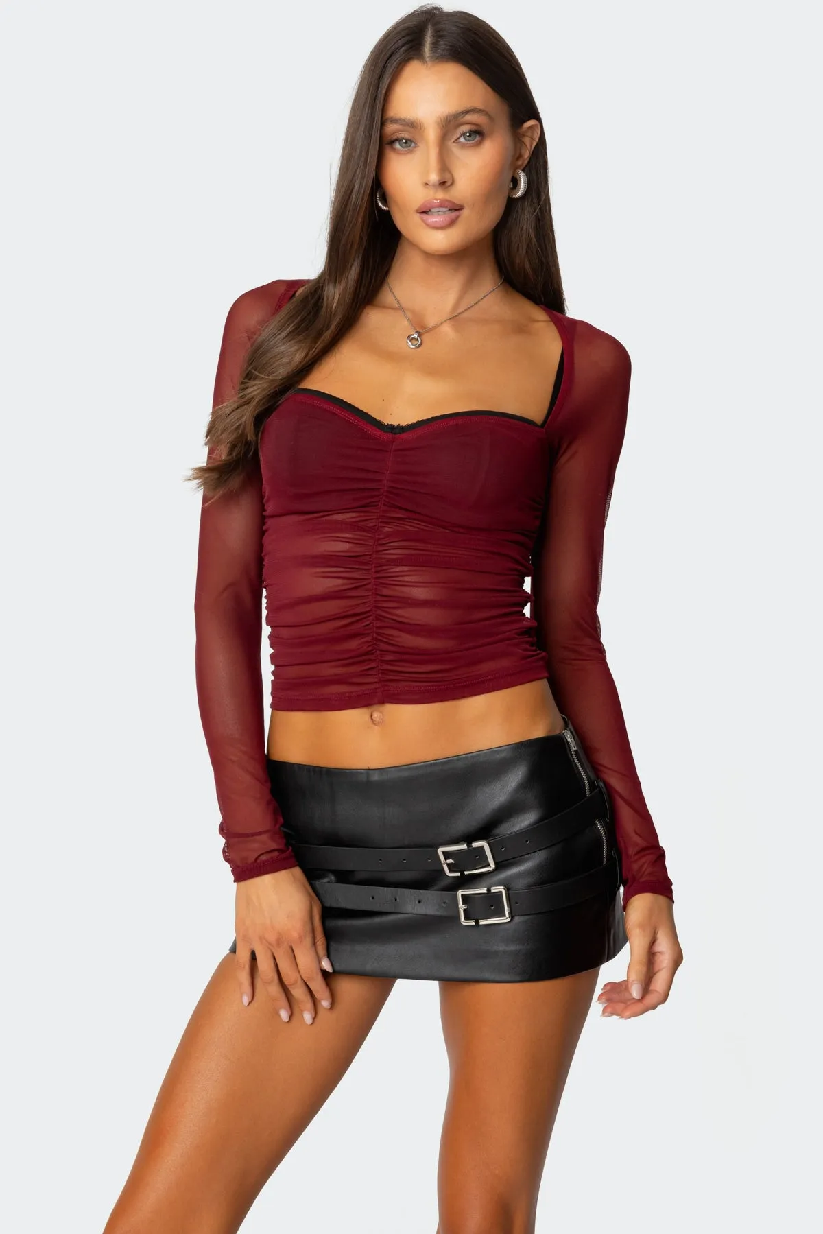 Tristina Ruched Mesh Bra Top sold by Edikted