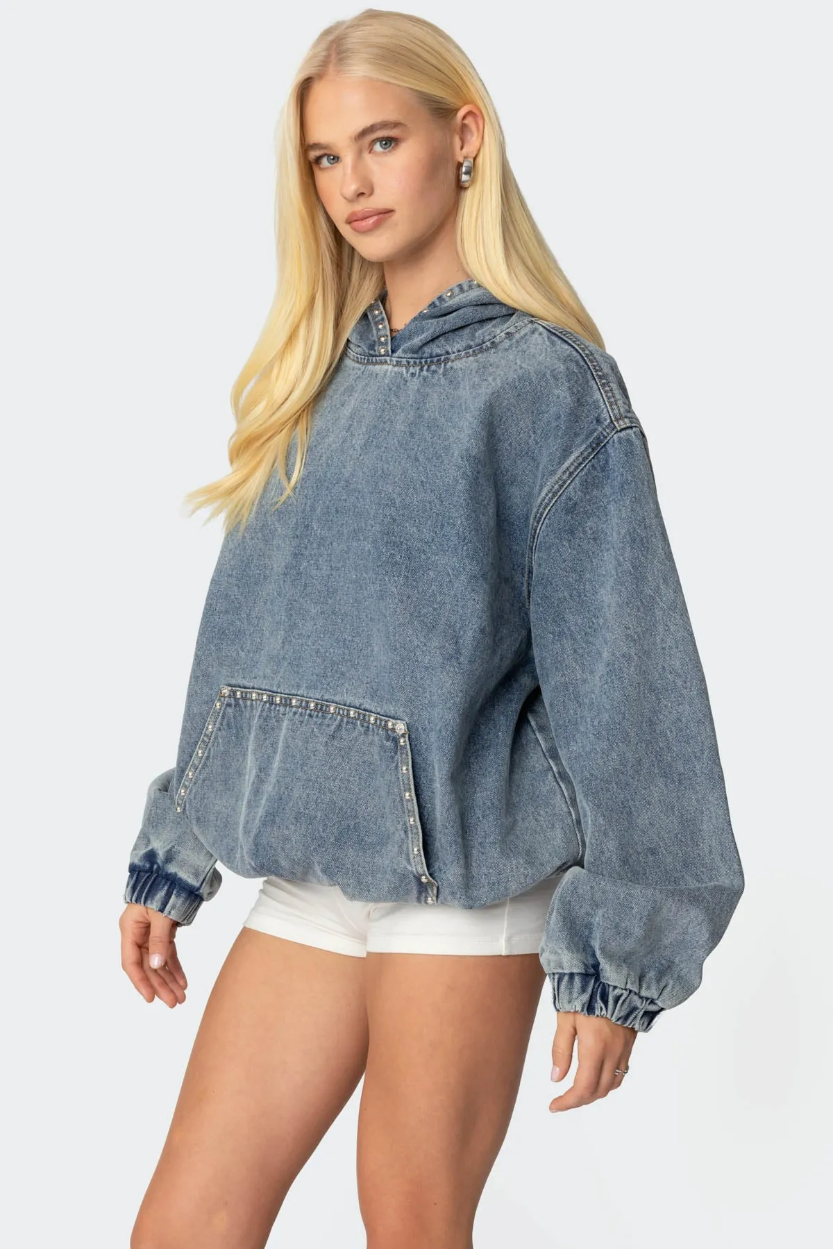 Marney Oversized Studded Denim Hoodie sold by Edikted product image thumbnail 3