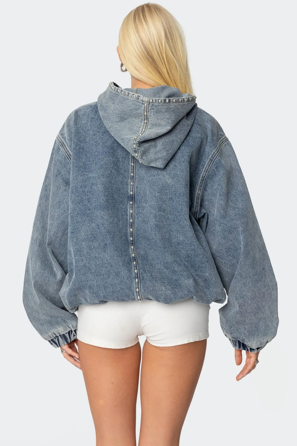 Marney Oversized Studded Denim Hoodie sold by Edikted product image thumbnail 4