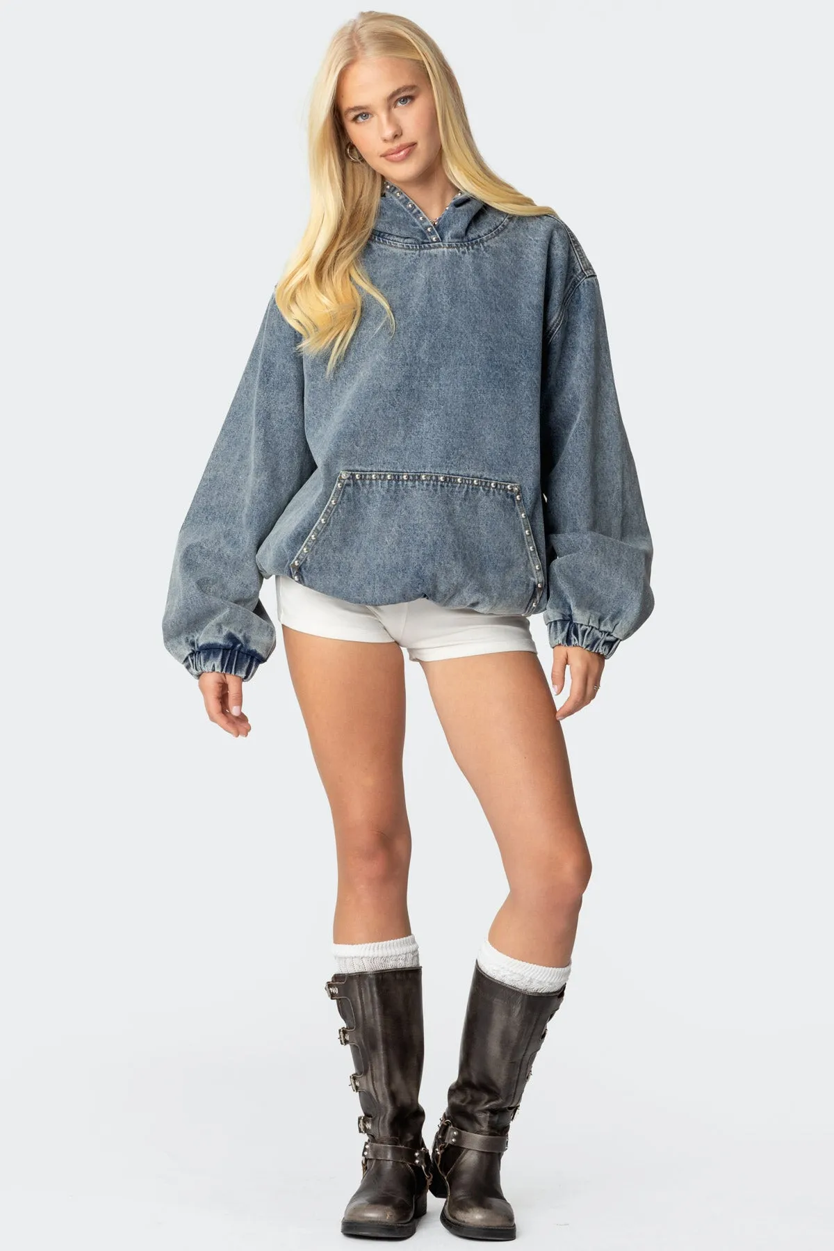 Marney Oversized Studded Denim Hoodie sold by Edikted product image thumbnail 5