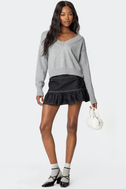 Katy Flared Denim Mini Skirt sold by Edikted