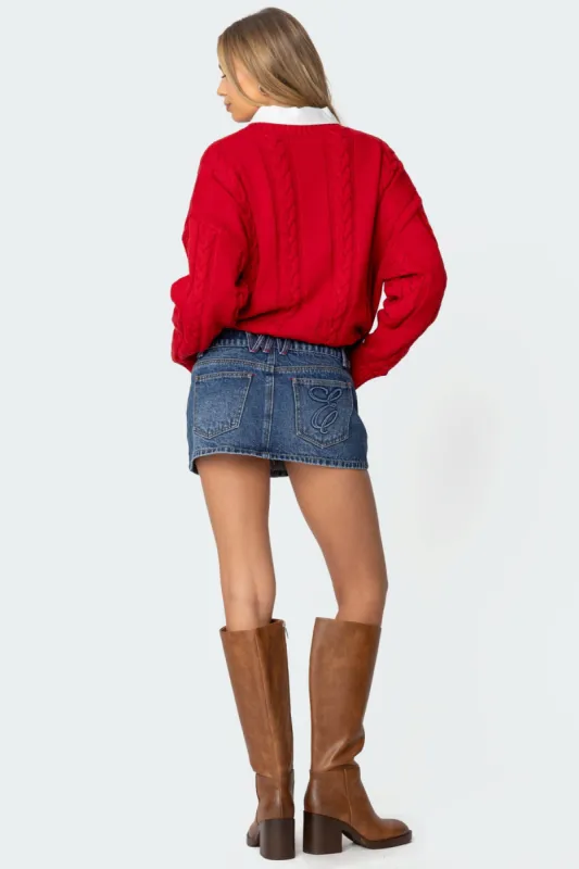Embroidered Pocket Denim Mini Skirt made by Edikted