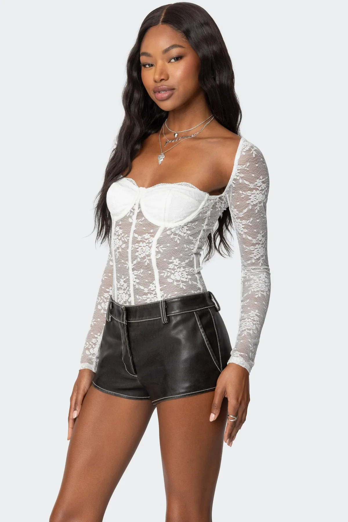 Ally Sheer Lace Cupped Bodysuit sold by Edikted product image thumbnail 3