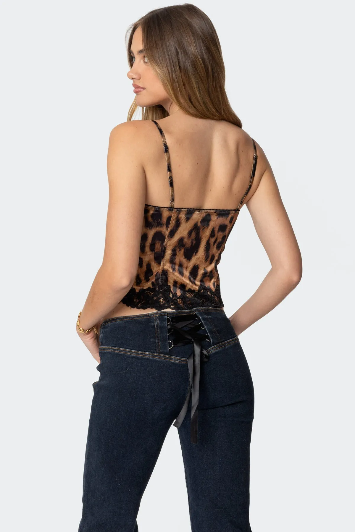 Lacey Satin Effect Leopard Print Corset sold by Edikted product image thumbnail 5