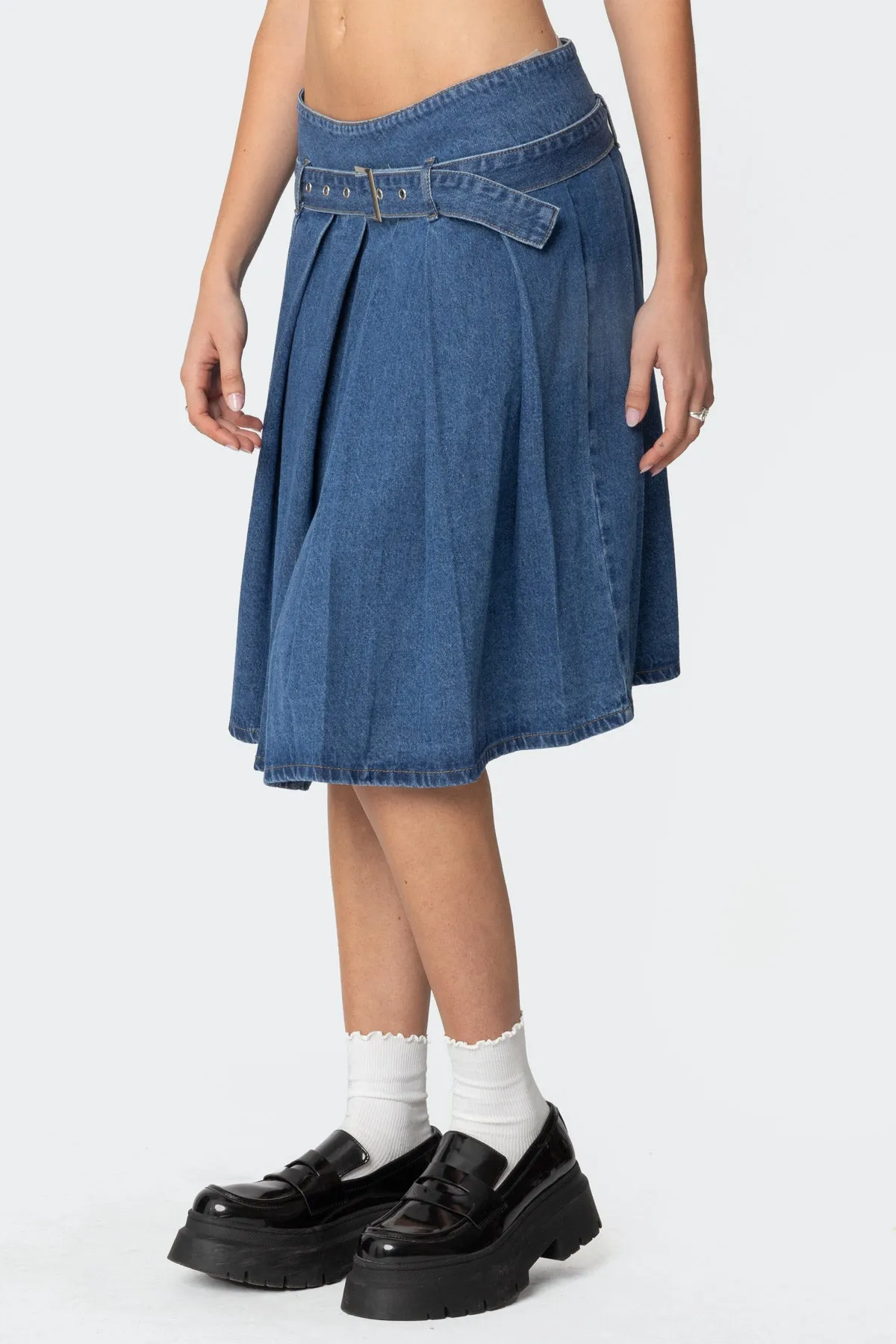 Belted Pleated Denim Midi Skirt sold by Edikted product image thumbnail 3