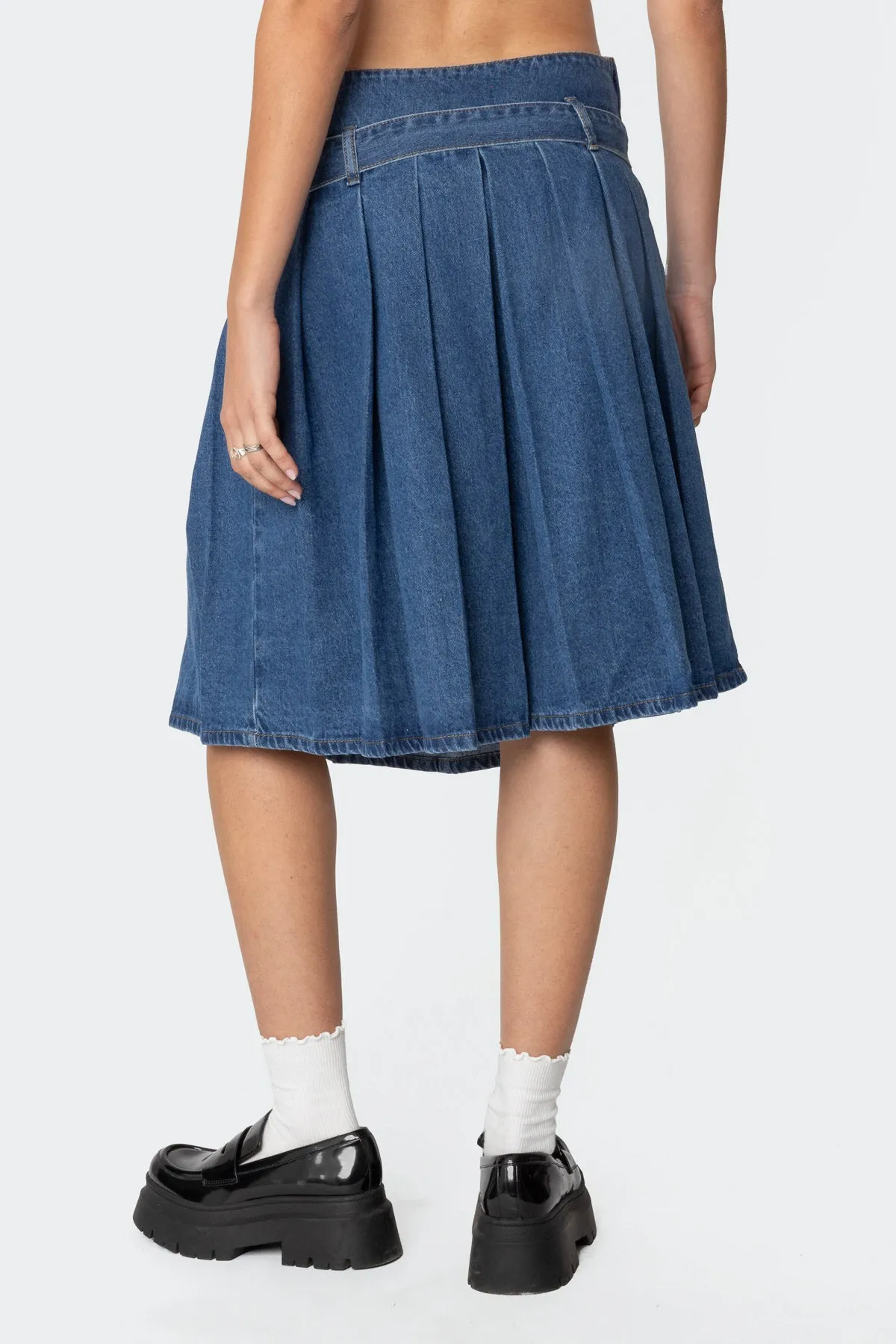 Belted Pleated Denim Midi Skirt sold by Edikted product image thumbnail 4