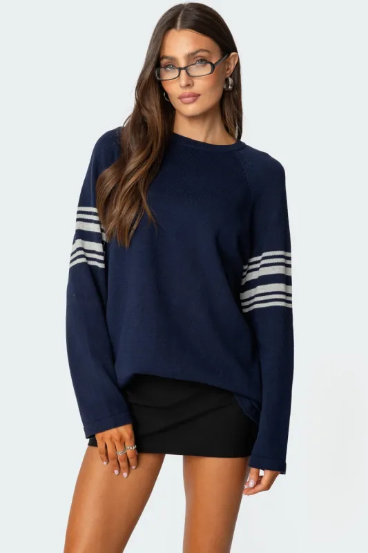 Contrast Stripe Oversized Knit Top sold by Edikted