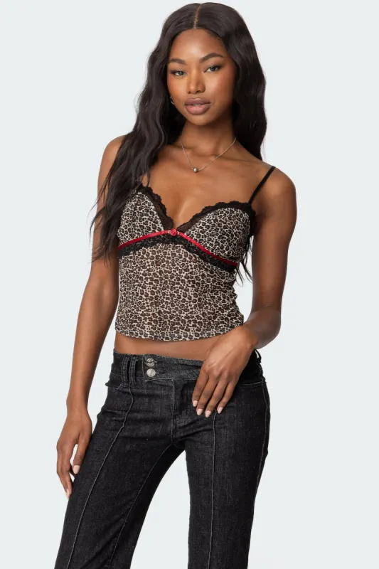 Lacey Leopard Mesh Tank Top sold by Edikted
