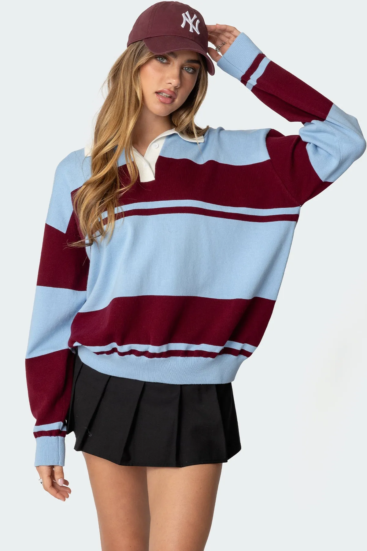 Kian Striped Polo Sweater sold by Edikted