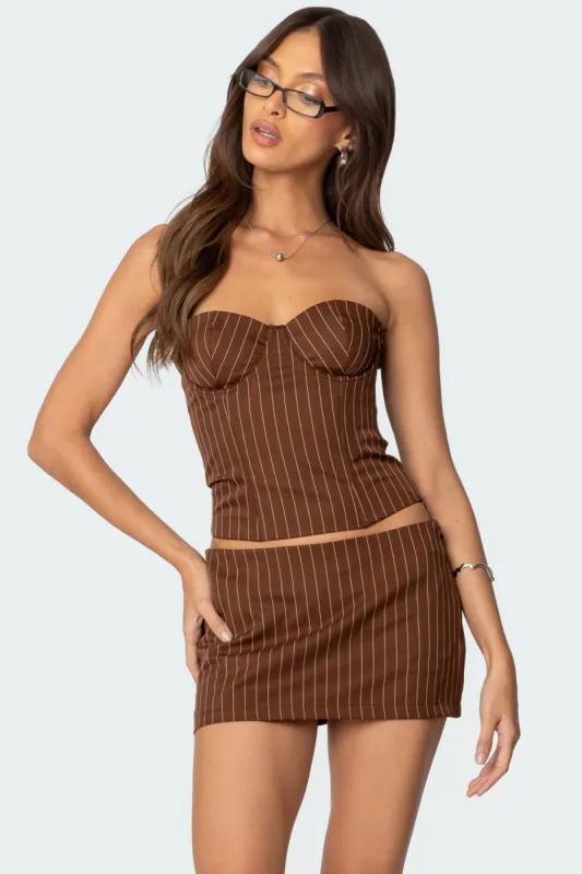 Jennifer Lace Up Pinstripe Corset sold by Edikted