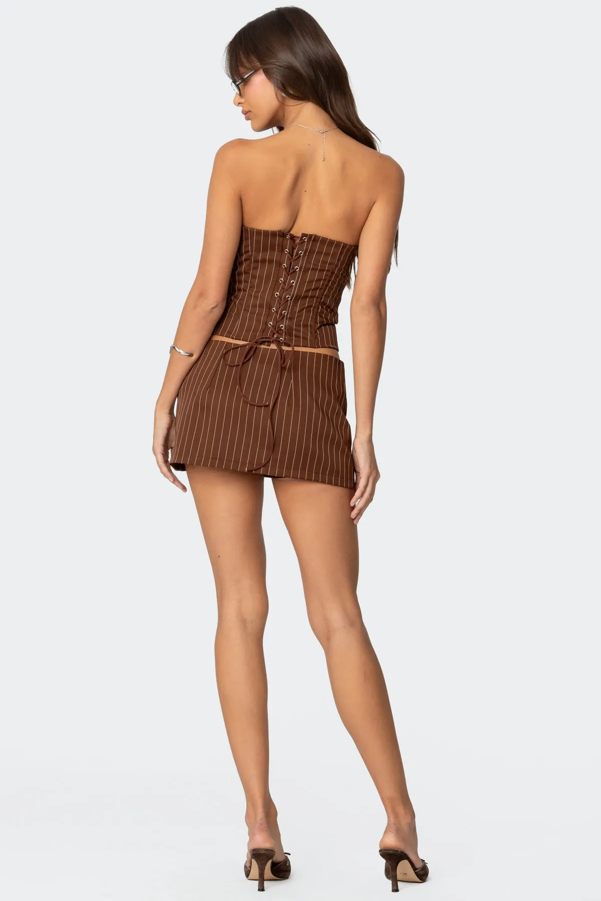 Jennifer Lace Up Pinstripe Corset sold by Edikted product image thumbnail 2