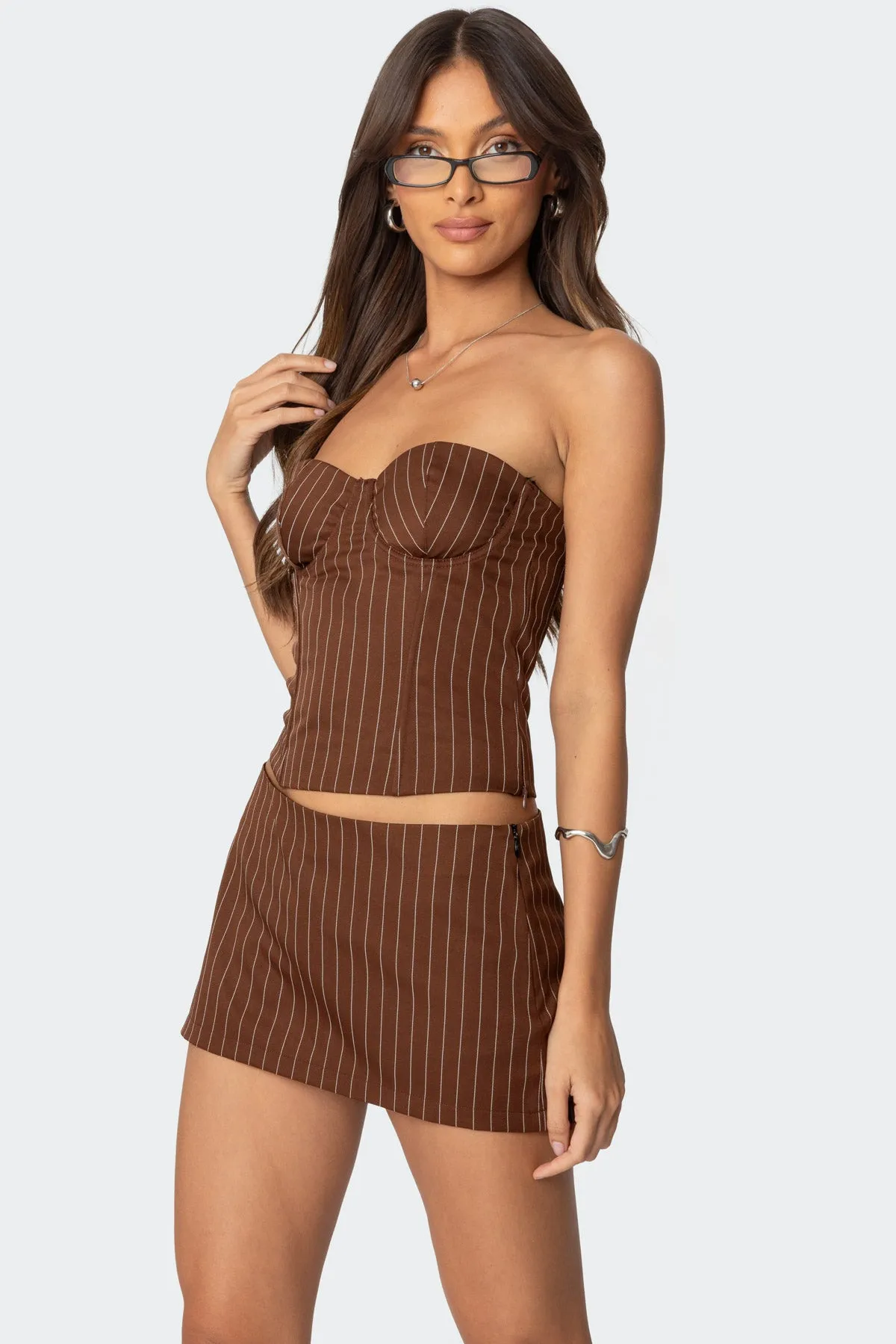 Jennifer Lace Up Pinstripe Corset sold by Edikted product image thumbnail 3