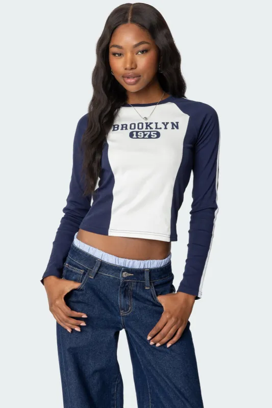 Brooklyn Raglan Long Sleeve T Shirt sold by Edikted