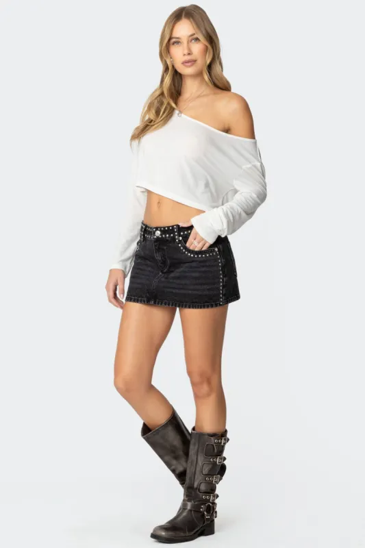 Mia Studded Denim Mini Skirt sold by Edikted