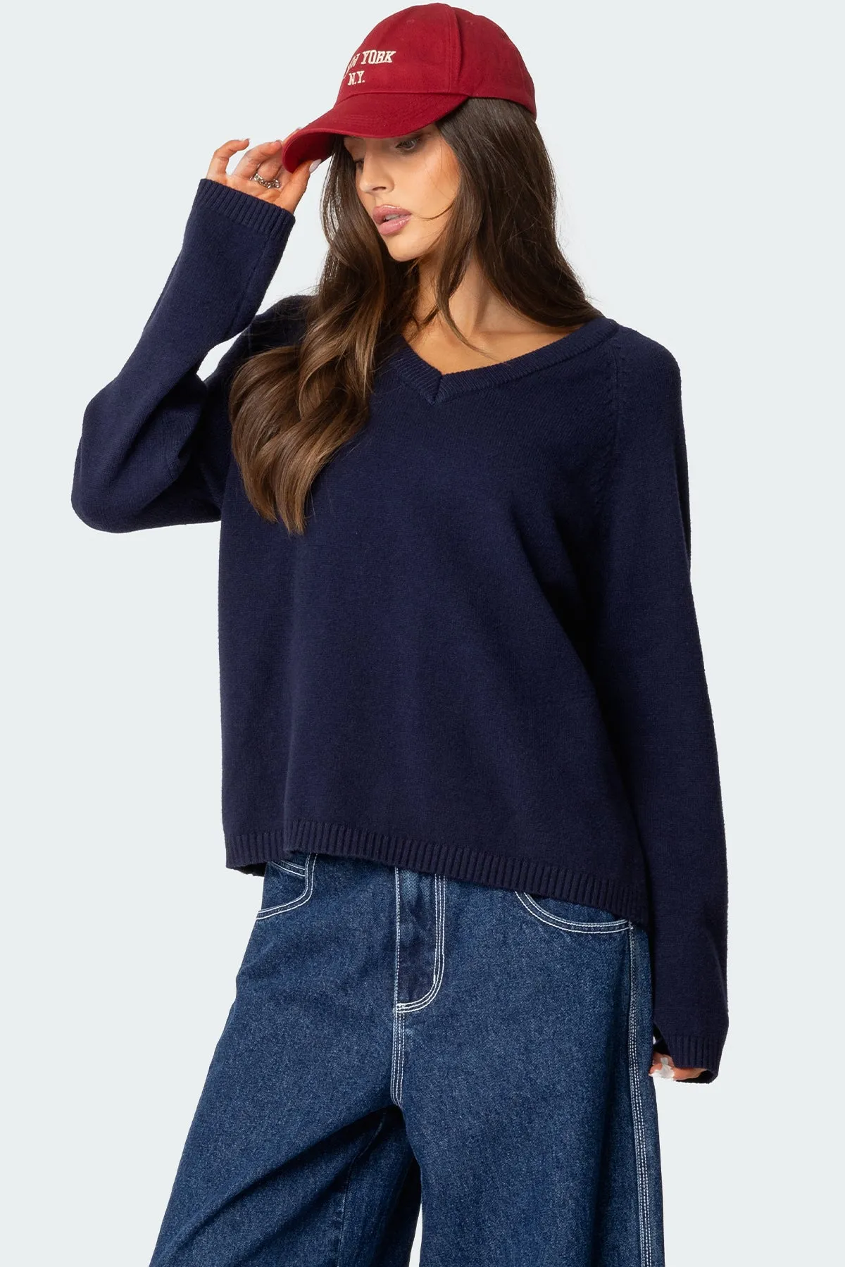 Martha Oversized V Neck Sweater sold by Edikted